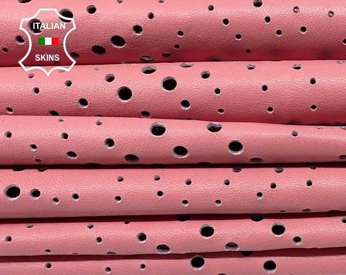 BRINK PINK PERFORATED Textured soft Italian Lambskin Lamb Sheep leather hides pack 3 skins total 15sqf 0.6mm #A9629