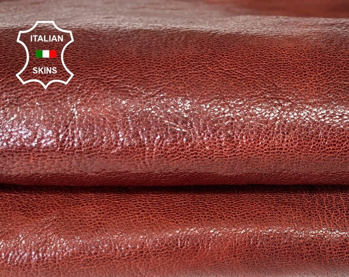 COGNAC BROWN ANTIQUED rough shiny vegetable tan thick strong Italian goatskin goat leather skin skins hide hides 5sqf 1.5mm #A8099