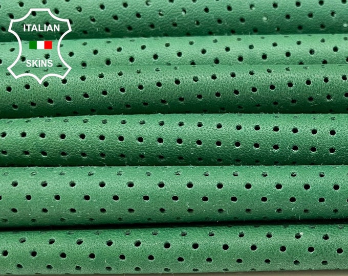 NATURAL GREEN PINHOLES Perforated Textured Thin Soft Italian Lambskin Lamb Sheep Leather hides pack 3 skins total 10sqf 0.4mm #B1900