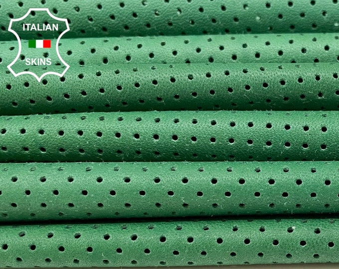 NATURAL GREEN PINHOLES Perforated Textured Thin Soft Italian Lambskin Lamb Sheep Leather hides pack 3 skins total 10sqf 0.4mm #B1900