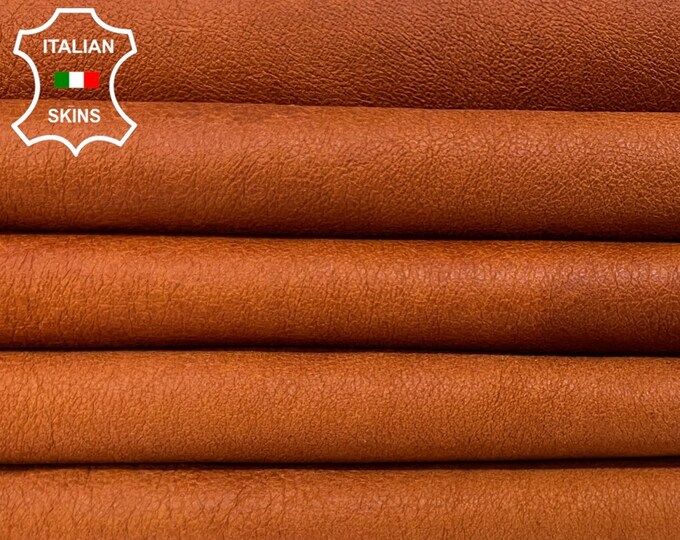 COGNAC BROWN CRINKLED Vegetable Tan Thick Soft Italian Lambskin Lamb Sheep Leather pack 3 hides skins total 20sqf 1.1mm #B4909