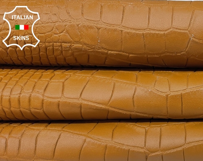 TAN BROWN CROCODILE Textured Embossed Print On Italian Lambskin Lamb Sheep Leather hide hides skin skins 6sqf 0.7mm #B2888