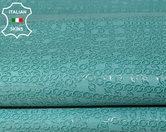 SHIMMER CHAINS PRINT On Aquamarine Blue Italian Goatskin Goat Leather hides hide skin skins 3-4sqf 0.9mm #B2285
