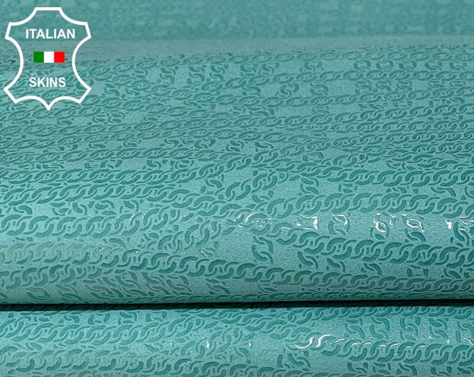 SHIMMER CHAINS PRINT On Aquamarine Blue Italian Goatskin Goat Leather hides hide skin skins 3-4sqf 0.9mm #B2285