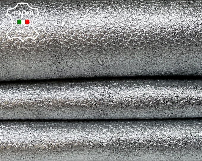 METALLIC SILVER ANTIQUED Pebble Grainy Rough Italian Goatskin Goat Leather hide hides skin skins 4+sqf 0.8mm #B392