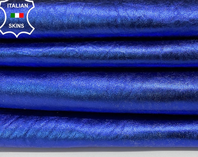 METALLIC COBALT BLUE Textured Italian Lambskin Lamb Sheep Leather pack 2 hides skins total 12sqf 0.7mm #B6922