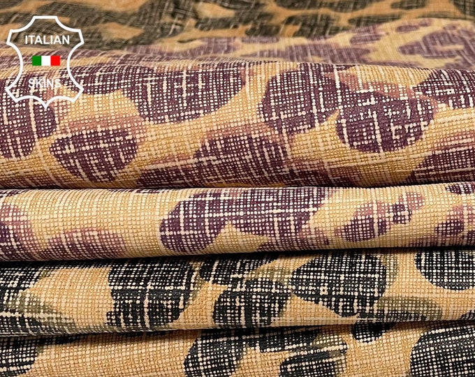 PACK 2 SHADES BEIGE Leopard Animalier Print on Veg Tan Vintage Look thick Italian Goatskin Goat leather 2 skins total 12sqf 1.0mm #A9635