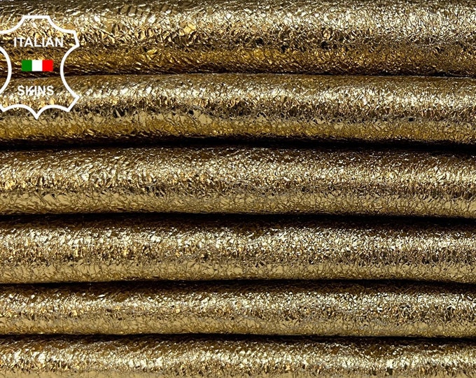 METALLIC OLD GOLD Crispy Crackled Soft Italian Goatskin Goat Leather pack 3 hide skins total 14sqf 0.9mm #B6624