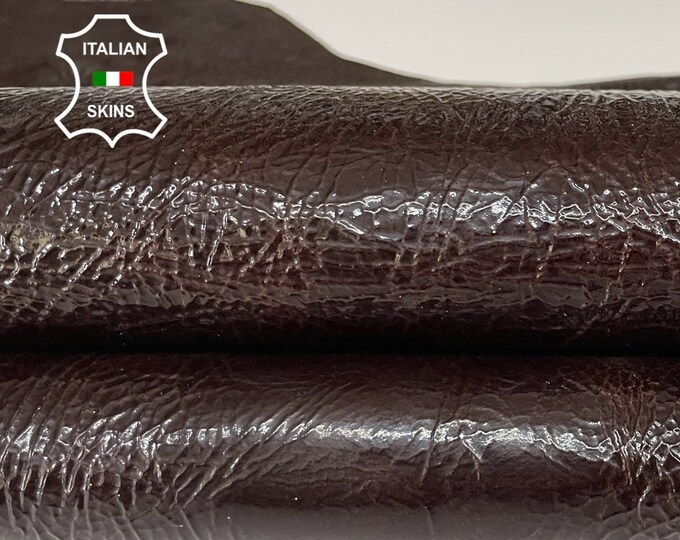 PATENT CHESTNUT BROWN crinkle crispy shiny Italian goatskin goat leather skin skins hide hides 5sqf 1.0mm#A8350
