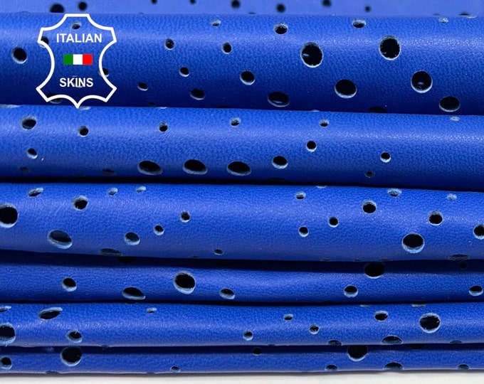 BLUE PERFORATED TEXTURED soft Italian Lambskin Lamb Sheep leather hides pack 3 skins total 15sqf 0.6mm #A9630