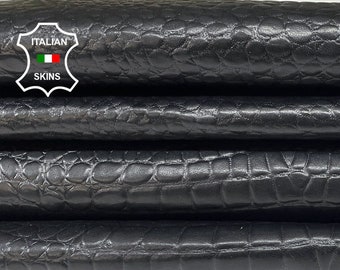 BLACK CROCODILE EMBOSSED Textured Print On Italian Lambskin Lamb Sheep Leather hides pack 2 skins total 16sqf 0.8mm #B914