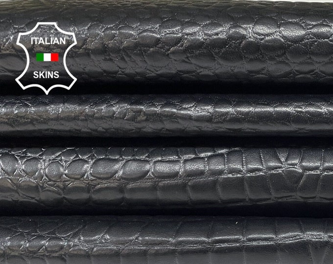 BLACK CROCODILE EMBOSSED Textured Print On Italian Lambskin Lamb Sheep Leather hides pack 2 skins total 16sqf 0.8mm #B914