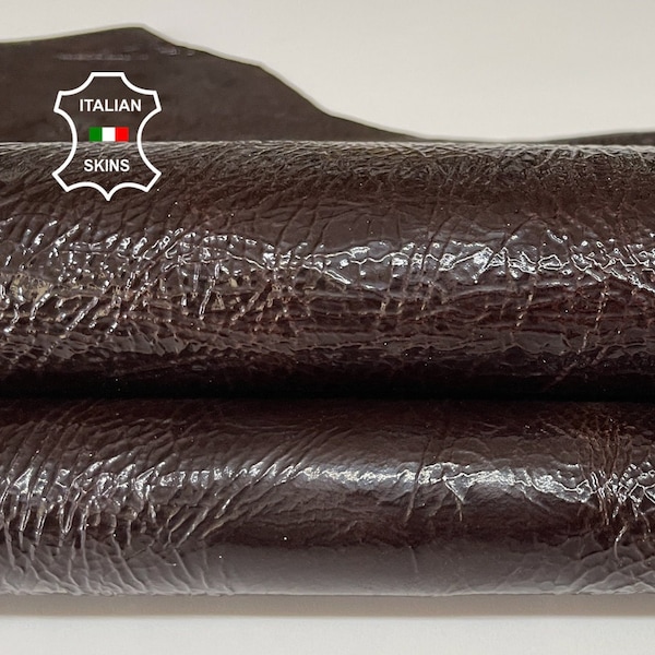 PATENT CHESTNUT BROWN crinkle crispy shiny Italian goatskin goat leather skin skins hide hides 5sqf 1.0mm#A8350