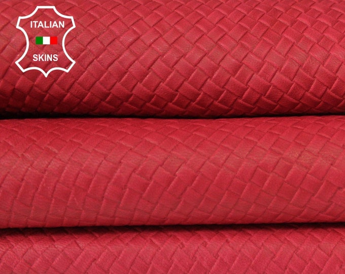 WOVEN RED NAKED natural textured embossed vegetable tan Italian Goatskin Goat Leather skin skins hide hides 6-7sqf 0.8mm #A6641