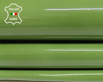 PATENT APPLE GREEN wet shiny look Italian Calfskin Calf Cow cowhide genuine leather upholstery skins 11+sqf 1.0mm #P4