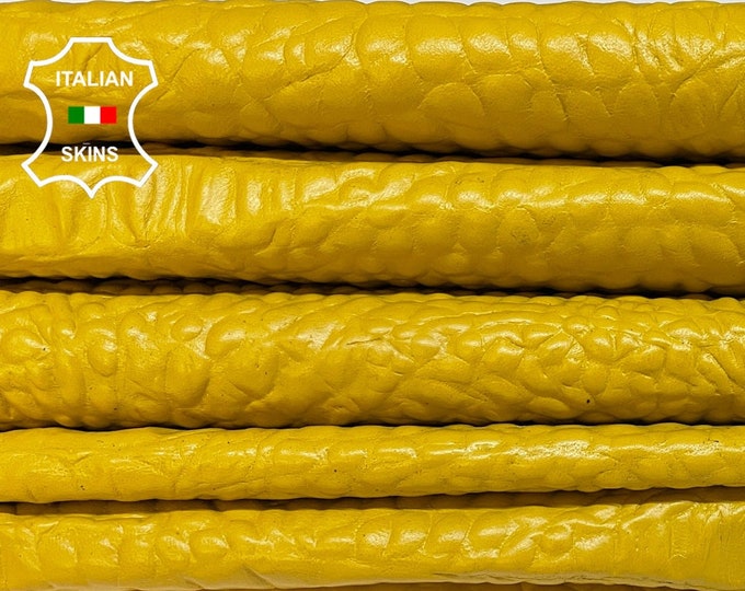 MUSTARDY YELLOW CROCODILE Alligator Textured Embossed Print On Thin Soft Lambskin Lamb Sheep Leather pack 3 skins total 24sqf 0.5mm #B2184