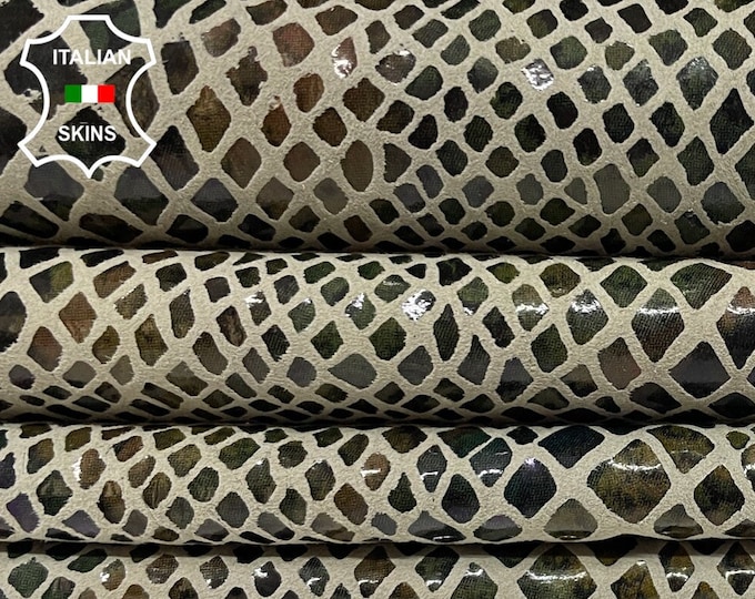 OLIVE SNAKE PRINT On Thin Soft Italian Lambskin Lamb Sheep Leather hide hides skin skins 6+sqf 0.5mm #B1691