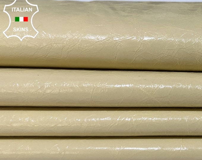 IVORY LIGHT BEIGE Crinkled Coated Soft Italian Lambskin Lamb Sheep leather hide hides skin skins 6+sqf 0.7mm #B3379