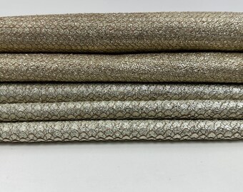METALLIC GOLD 2 SHADES Scales Print On Vegetable Tan Thick Soft Italian Lambskin Sheep Lamb leather pack 2 hides total 5+sqf 1.3mm #C5009