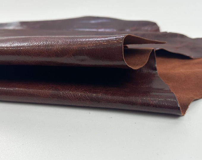 MAROON BROWN rough shiny vegetable tan rustic antiqued look strong Italian Goatskin Goat Leather skin skins hide hides 4sqf 0.9mm #C3474