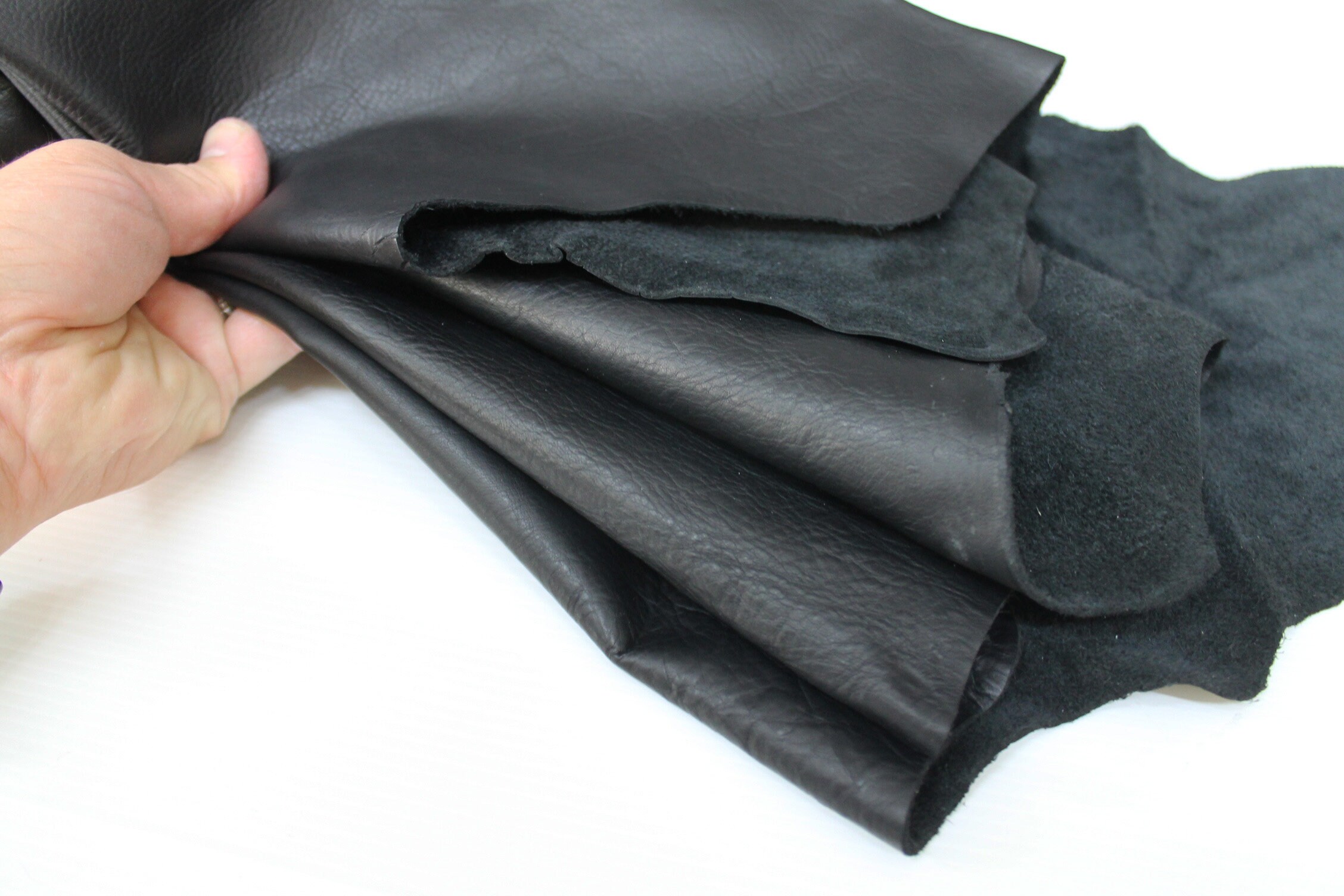 BLACK soft rough Italian Calfskin Calf cow cowhide leather upholstery