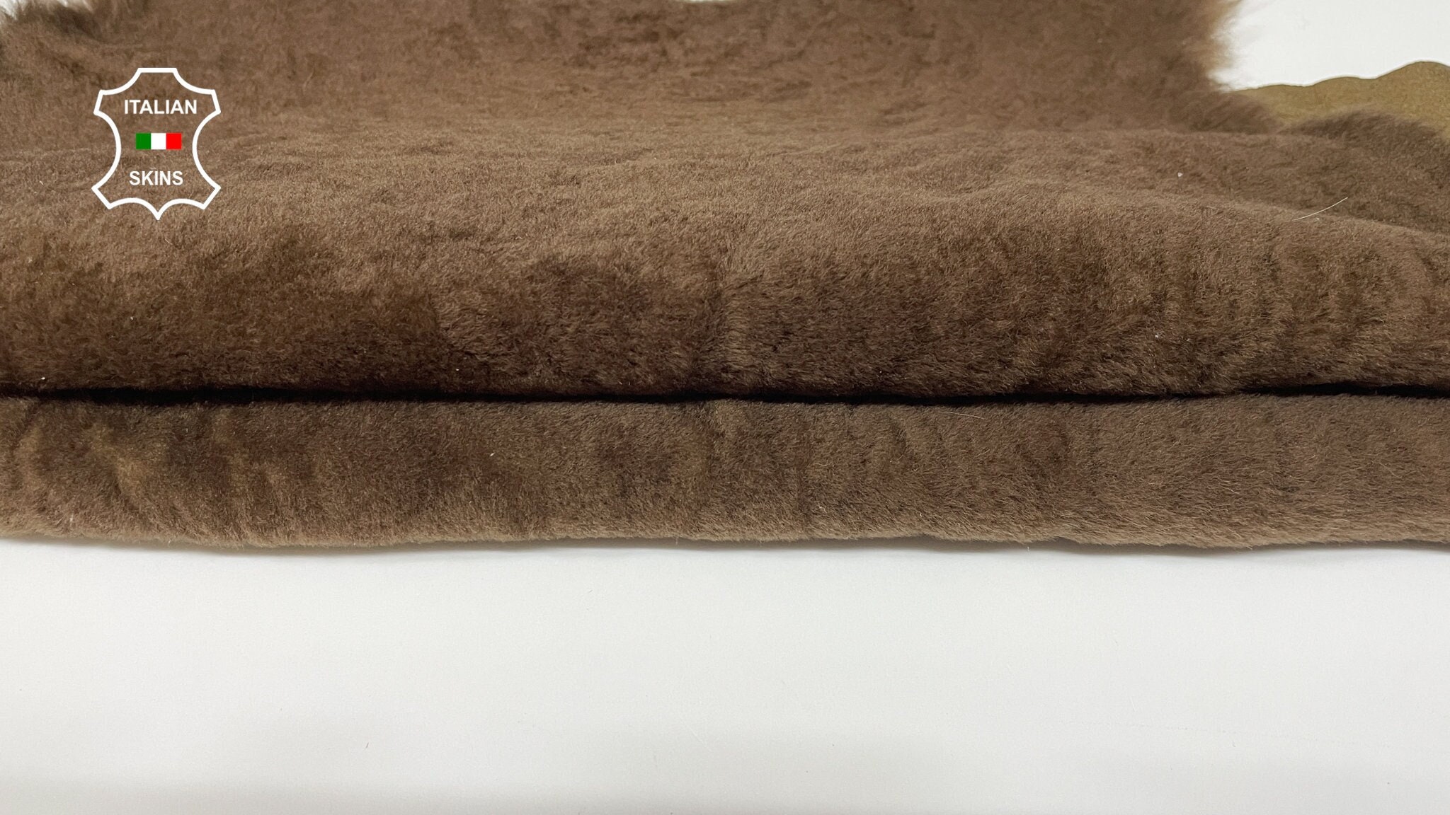 BROWN SHORT HAIR On sheepskin On Camel Brown shearling fur hairy sheep one  side usable Italian leather skin hide 18x18 #B2155