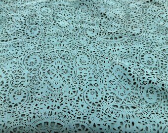 AZURE BLUE SUEDE Laser Engraved Thin Soft Italian Lambskin Sheep Lamb leather pack 2 hides skins total 4+sqf 0.6mm #C5042