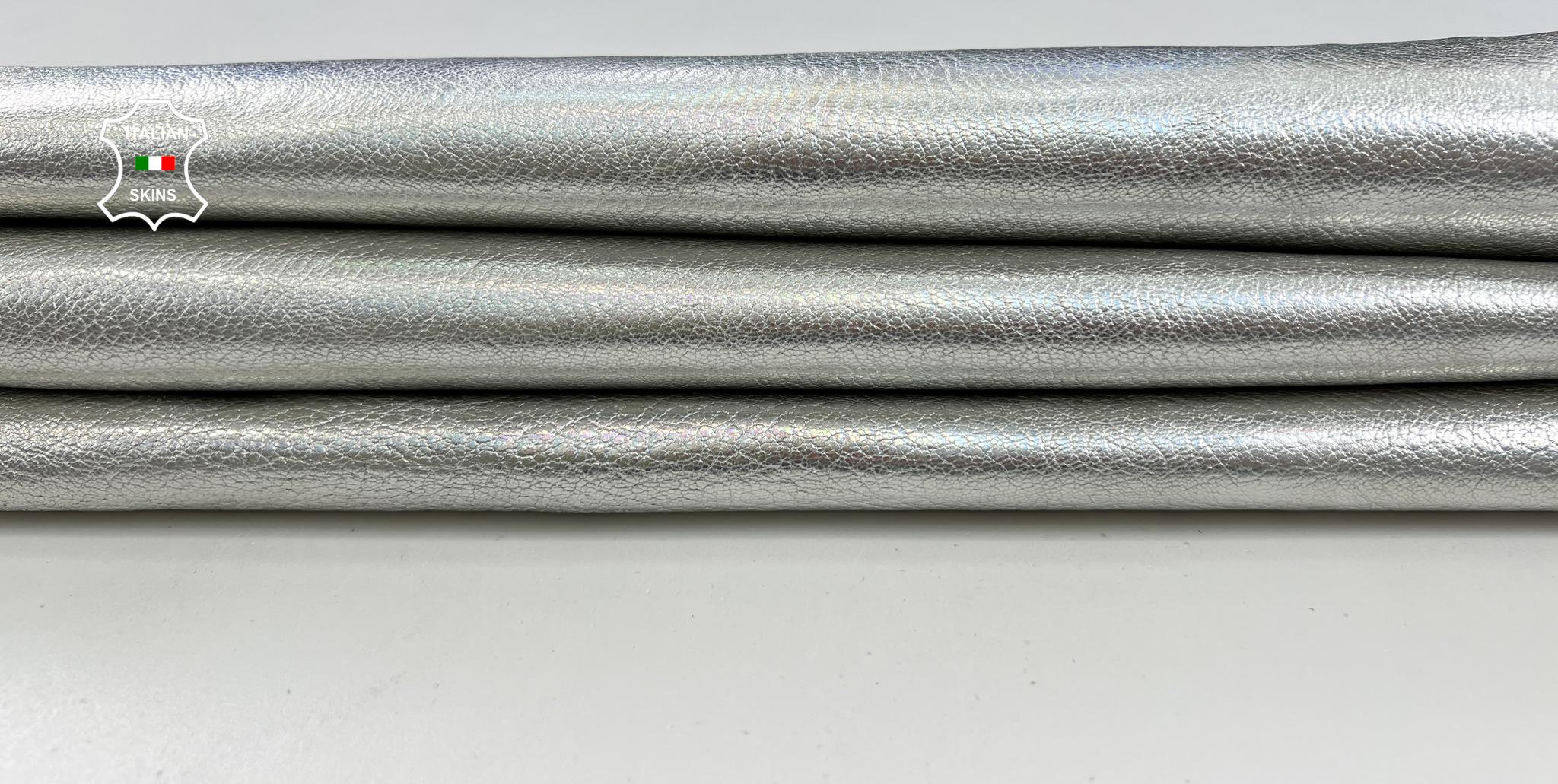 METALLIC HOLOGRAPHIC SILVER Rough Thick Italian Goatskin Goat Leather hide hides skin skins 4+sqf 1.4mm #C1879