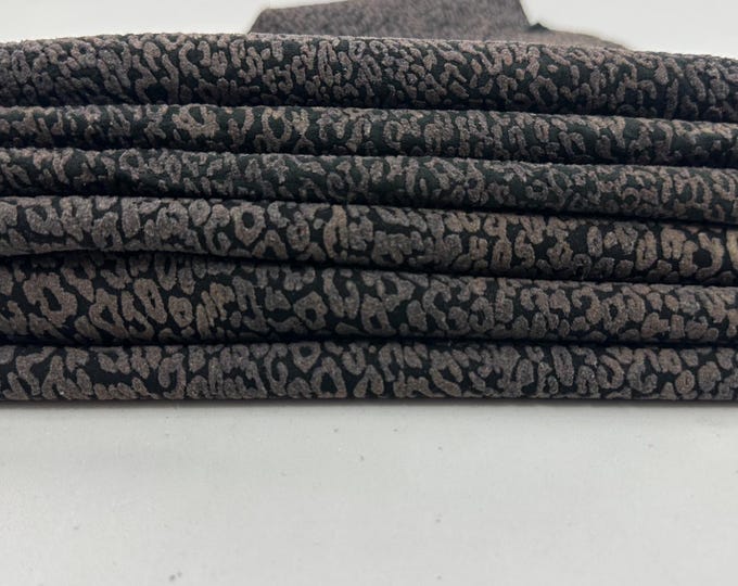 BROWN LEOPARD PRINT On Vintage Used Look Nubuck Soft Italian Lambskin Sheep Lamb Leather pack 2 hides skins total 10sqf 0.8mm #C5401