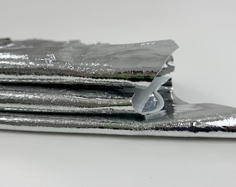 METALLIC SILVER CRACKED Soft Italian Lambskin Sheep Lamb leather hide hides skin skins 4+sqf 0.9mm #C3905