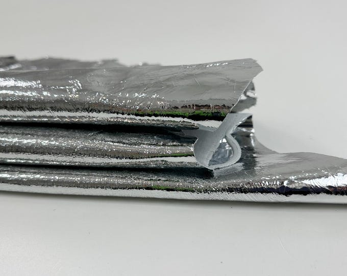 METALLIC SILVER CRACKED Soft Italian Lambskin Sheep Lamb leather hide hides skin skins 4+sqf 0.9mm #C3905