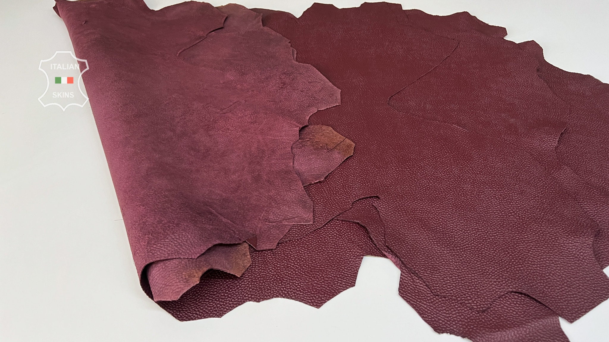 DARK BORDEAUX WINE Pebble Grainy Thick Italian Calfskin Calf Cow Leather  pack 3 hides skins total 25sqf 1.7mm #B8060