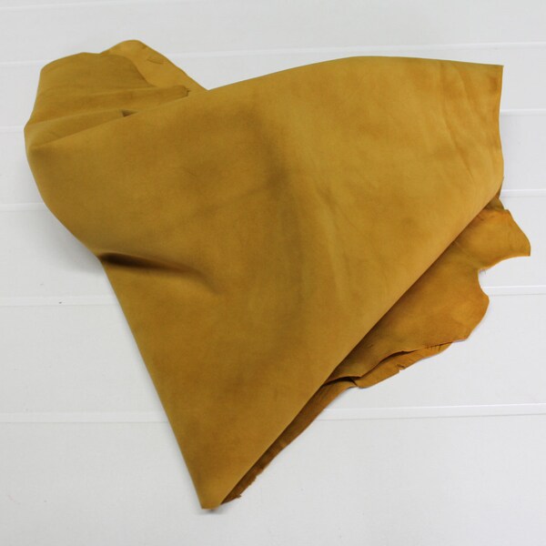 Italian Goatskin leather skin skins hide hides SUEDE MUSTARDY TAN 3sqf #8970