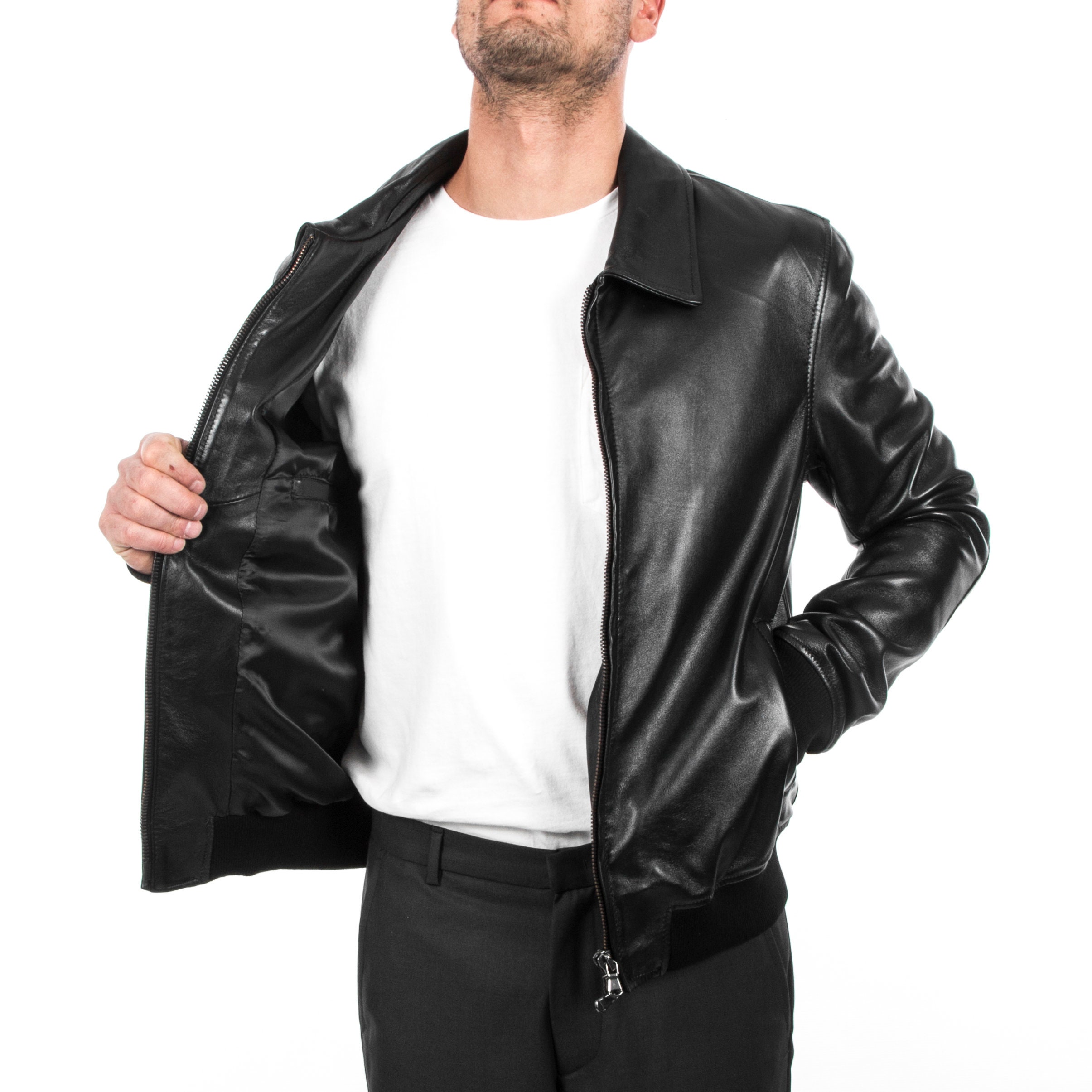 Italian handmade Men soft genuine lambskin Bomber leather jacket color ...