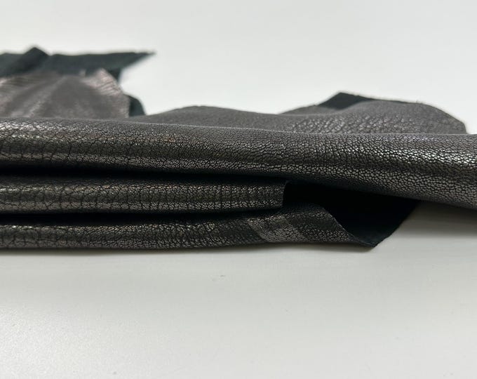 METALLIC GUNMETAL GRAINY Washed Thick Soft Italian Lambskin Sheep Lamb Leather hide hides skin skins 4+sqf 1.3mm #C3363