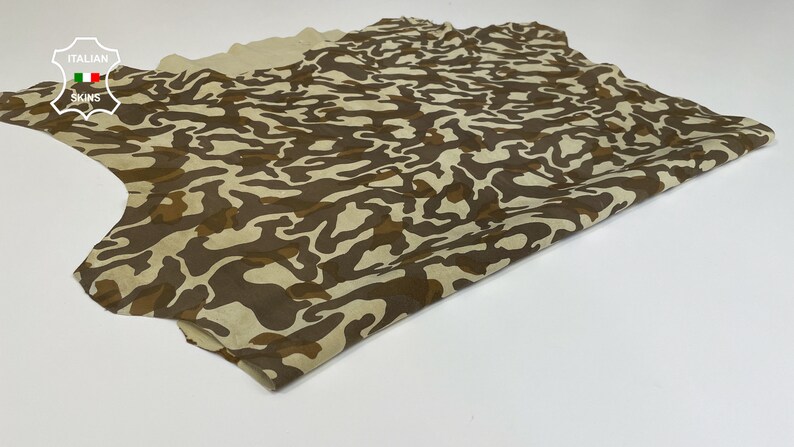 Free FedEx & Duties - BROWN CAMO PRINT On Beige Camouflage Army Thin Soft Italian Lamb Leather skin 6sqf 0.6mm #B2978 image 5