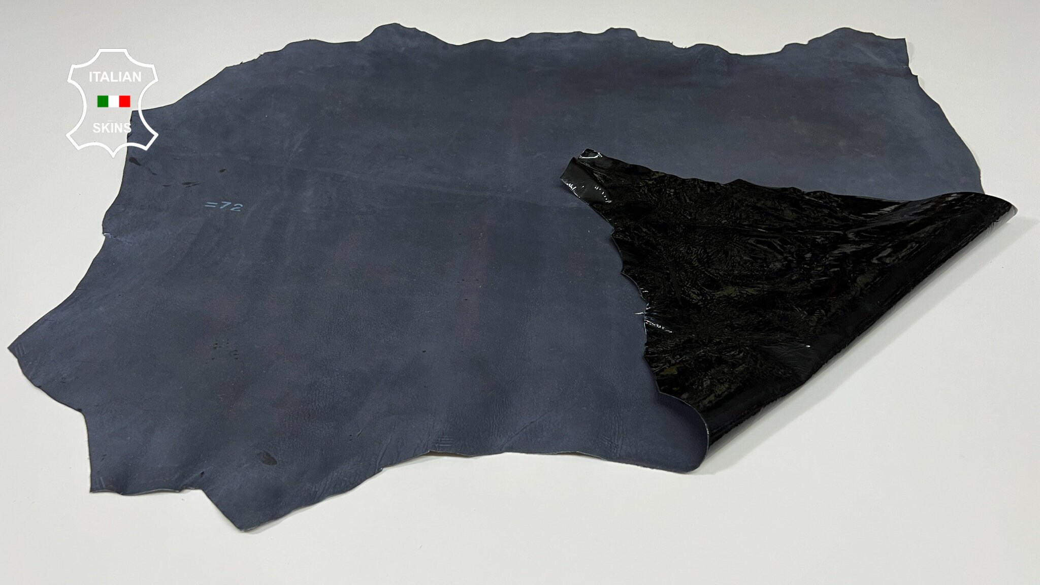 PATENT BLACK CRINKLED Shiny Wet Look Italian Lambskin Lamb Sheep