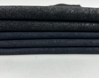 BLACK & DARK BLUE Distressed Vintage Look Soft Italian Lambskin Sheep Lamb Leather pack 2 hides skins total 6+sqf 0.9mm #C4981