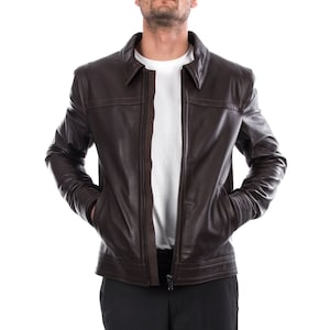 Italian handmade Men genuine lambskin leather jacket casual fit Dark Brown S to 3XL
