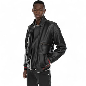 Italian Handmade Men Genuine Premium Black Lamb Leather Bomber Jacket S TO 3XL
