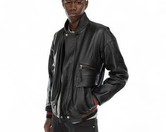 Italian Handmade Men Genuine Premium Black Lamb Leather Bomber Jacket S TO 3XL