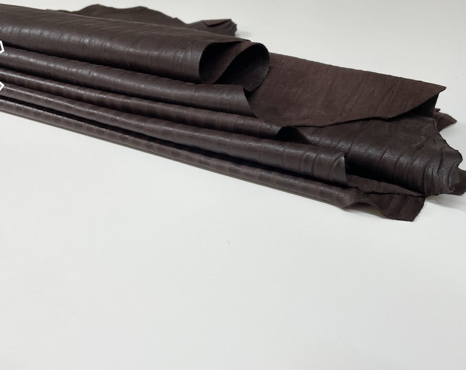 DARK BROWN WAVES Print Textured Soft Italian Lambskin Lamb Sheep Leather hides Pack 2 skins total 12sqf 0.7mm #B890