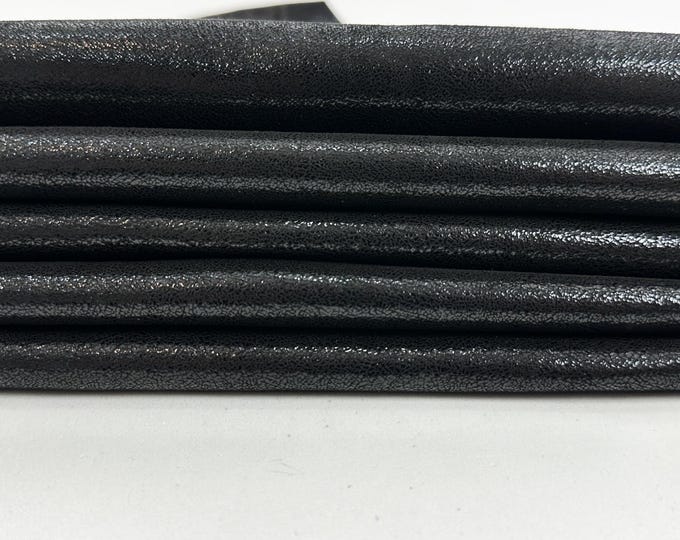 BLACK SHINY CRACKED Italian Goatskin Goat Leather pack 7 hides skins total 30+sqf 1.0mm #C5467