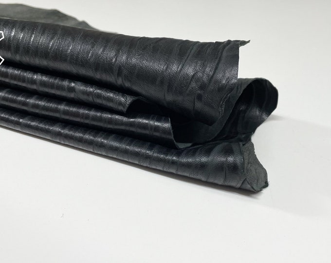 BLACK WAVES TEXTURED soft Italian Lambskin Lamb Sheep leather hide hides skin skins 7sqf 0.7mm #A9611
