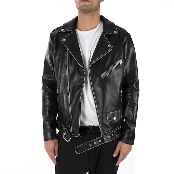 Italian Handmade Men Genuine Lambskin Leather Biker Jacket Slim