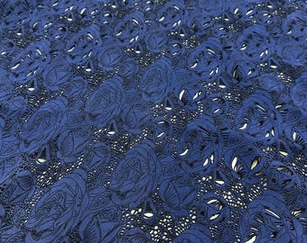 INK BLUE FLOWERS Laser Engraved Soft Italian Lambskin Sheep Lamb leather hide hides skin skins 5sqf 1.0mm #C5154
