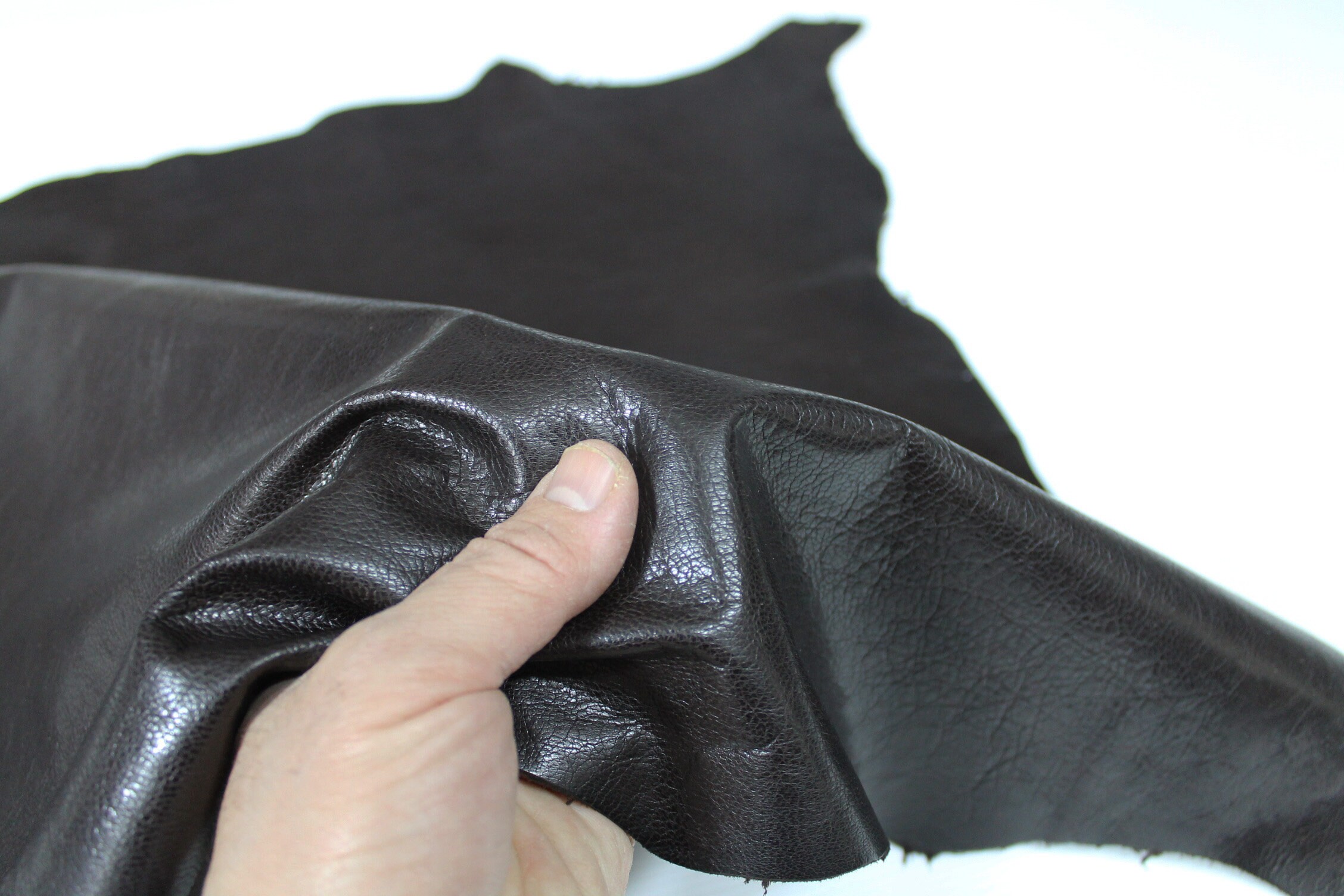 DARK BROWN rough Shiny Italian Goatskin Goat leather material for