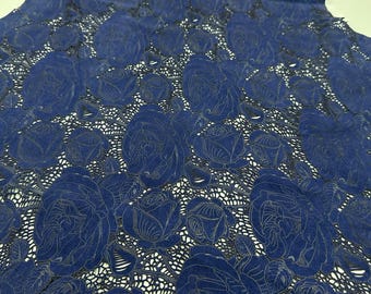 INK BLUE FLOWERS Laser Engraved Soft Italian Lambskin Sheep Lamb leather hide hides skin skins 4+sqf 0.9mm #C5153