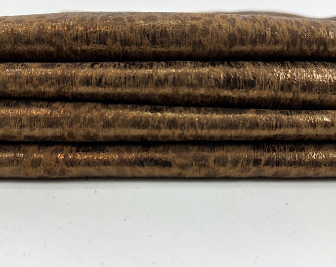 METALLIC BRONZE LEOPARD Print Shimmer On Brown Thin Soft Italian Goatskin Goat leather pack 2 hides skins total 9sqf 0.6mm #C5930