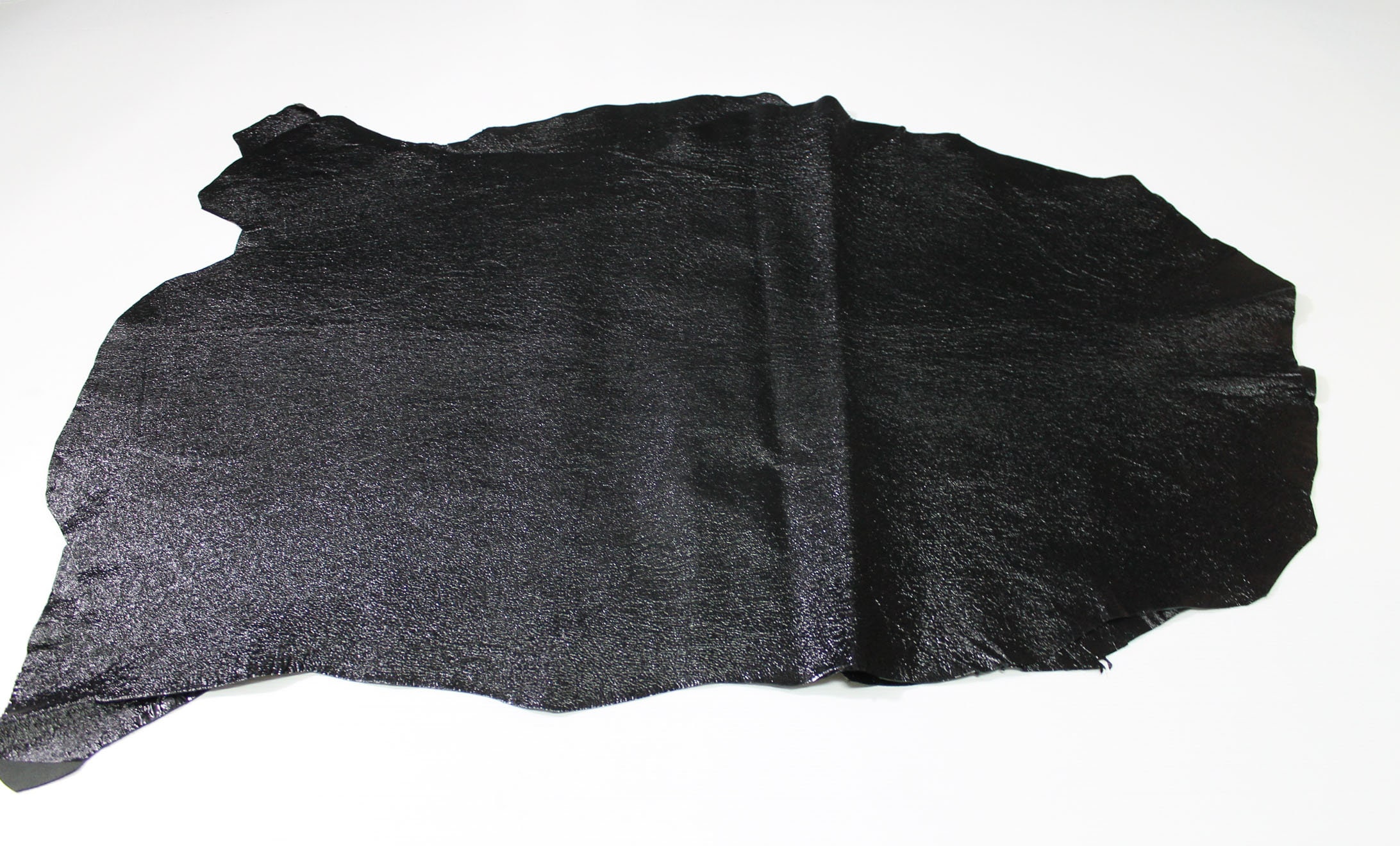 PATENT BLACK Textured crinkled Italian Lambskin Lamb Sheep leather
